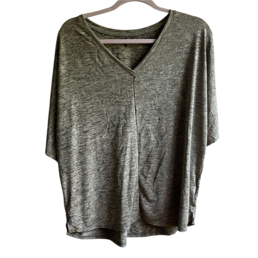 Anthropologie Silver Gray V-Neck Top Blouse Size L Boxy Top Boho Lagenlook
